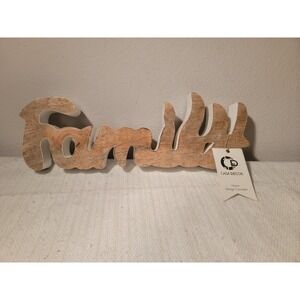 Casa Decor Family Cursive Wood Brown & White Decor Sign  15"x4"x1" New With Tag